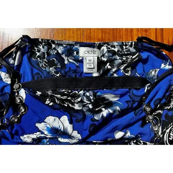 Cache Cami with Shelf Bra Adjustable Straps with Rhinestones Black/Blue XS Vamp - Picture 6 of 6